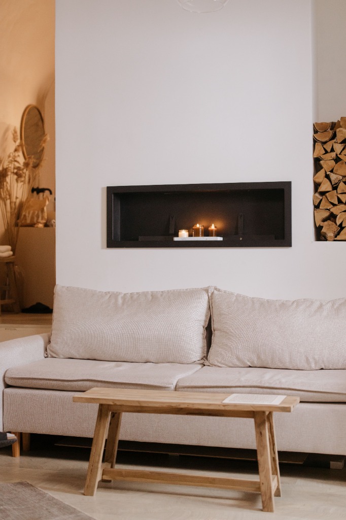 Comfortable staging lounge with modern hearth